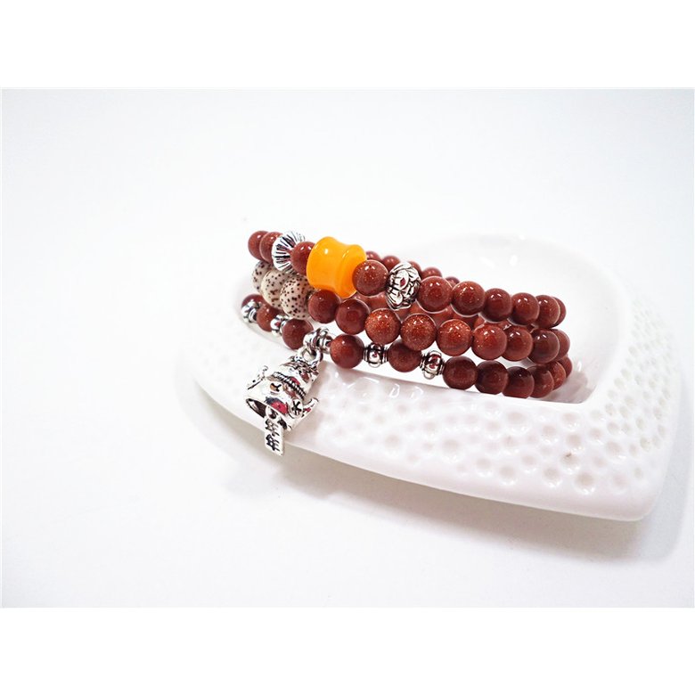 Wholesale Natural Gold SandStone Round beads luck cat bracelets Buddhist Prayer Beads Bracelet For Women Yoga Meditation jewelry VGB078 2