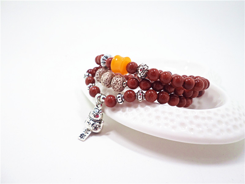 Wholesale Natural Gold SandStone Round beads luck cat bracelets Buddhist Prayer Beads Bracelet For Women Yoga Meditation jewelry VGB078 3