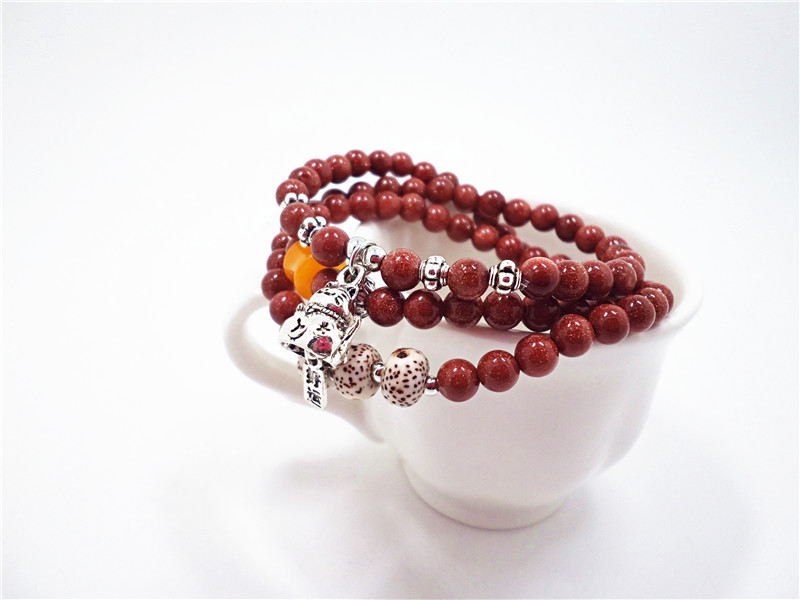 Wholesale Natural Gold SandStone Round beads luck cat bracelets Buddhist Prayer Beads Bracelet For Women Yoga Meditation jewelry VGB078 4
