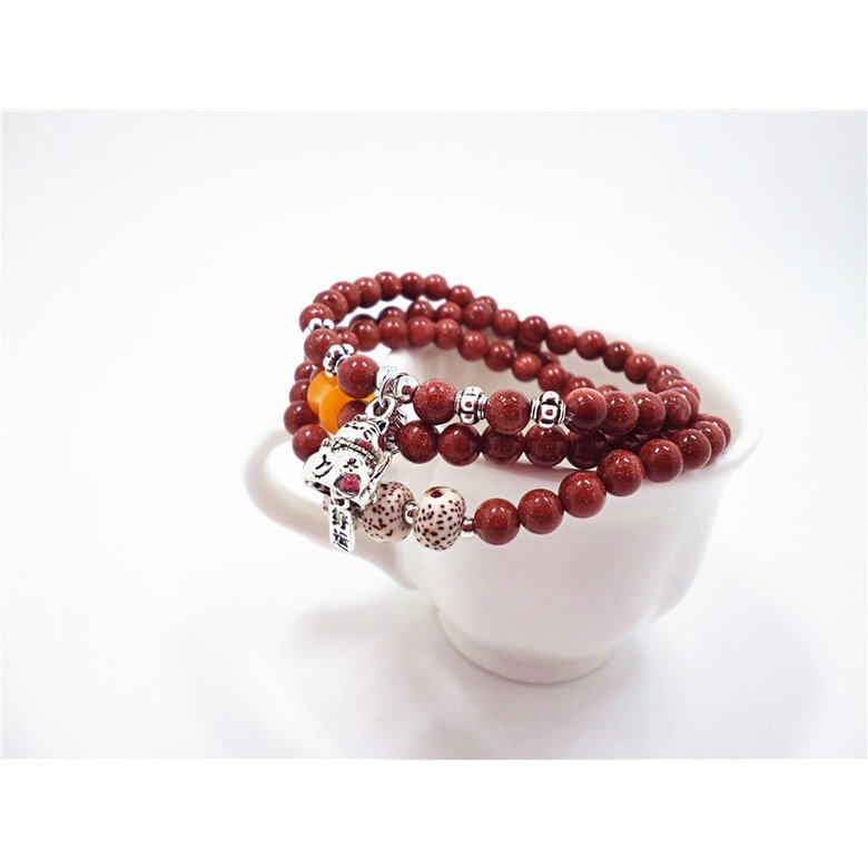 Wholesale Natural Gold SandStone Round beads luck cat bracelets Buddhist Prayer Beads Bracelet For Women Yoga Meditation jewelry VGB078 4