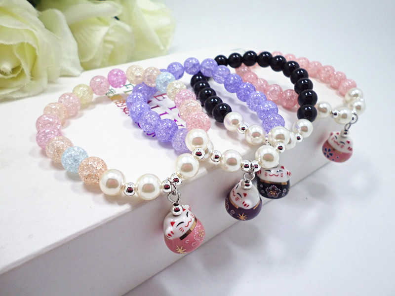 Wholesale Trendy Lucky Cats Natural Crystal Ball Beads Elastic Bracelets & Bangles For Women Fashion Hands Jewelry Lovely Bracelet VGB079 0