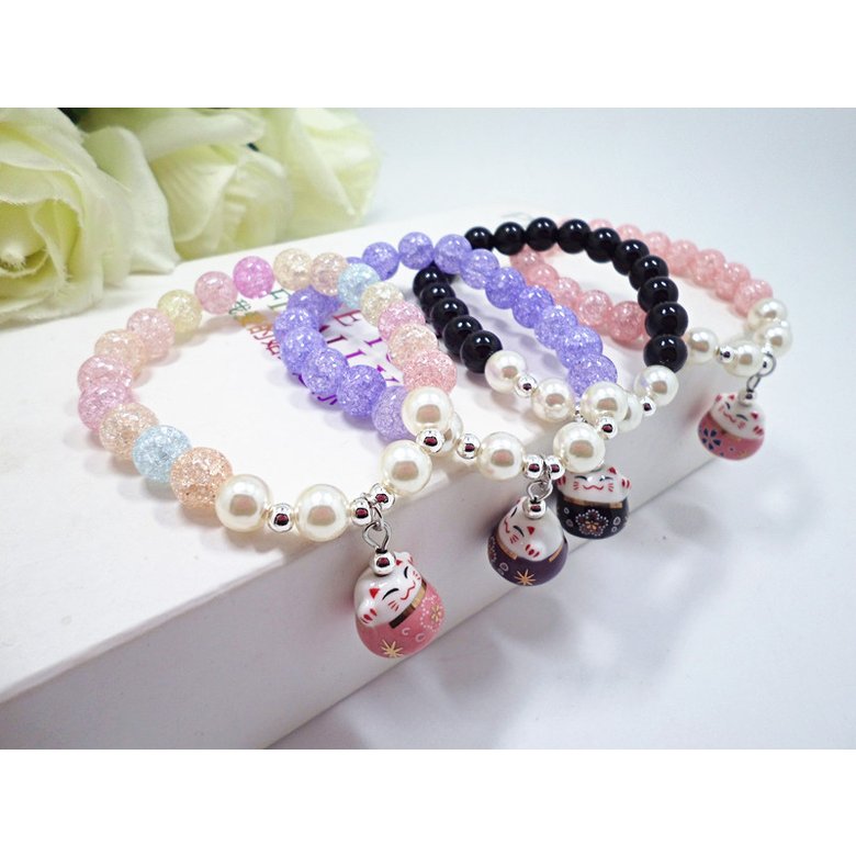 Wholesale Trendy Lucky Cats Natural Crystal Ball Beads Elastic Bracelets & Bangles For Women Fashion Hands Jewelry Lovely Bracelet VGB079 0