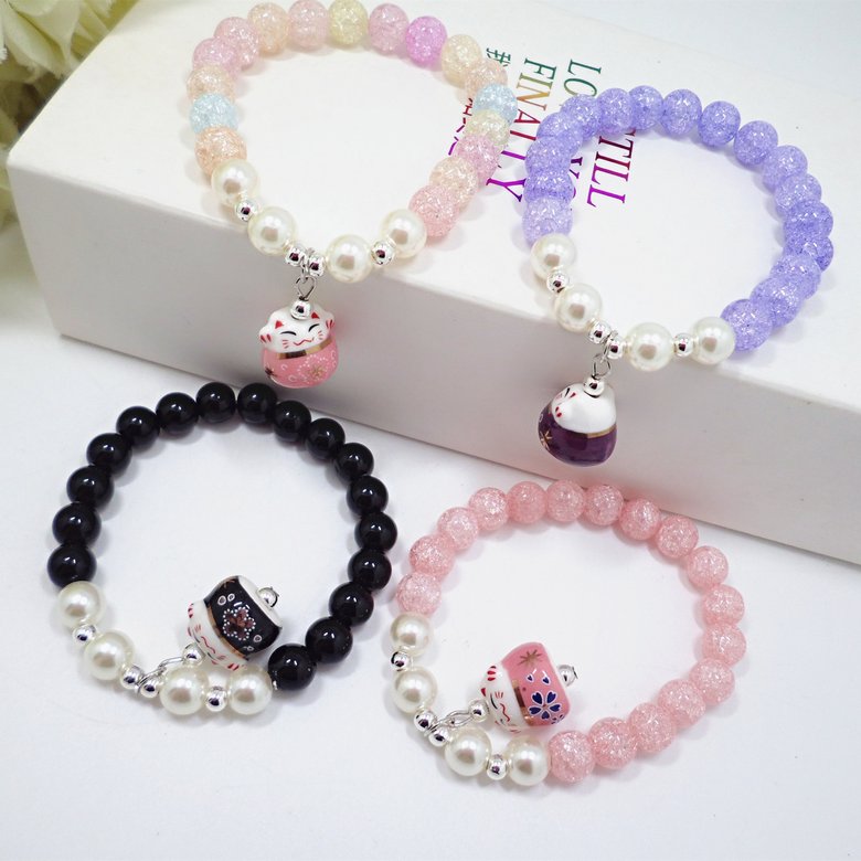 Wholesale Trendy Lucky Cats Natural Crystal Ball Beads Elastic Bracelets & Bangles For Women Fashion Hands Jewelry Lovely Bracelet VGB079 2