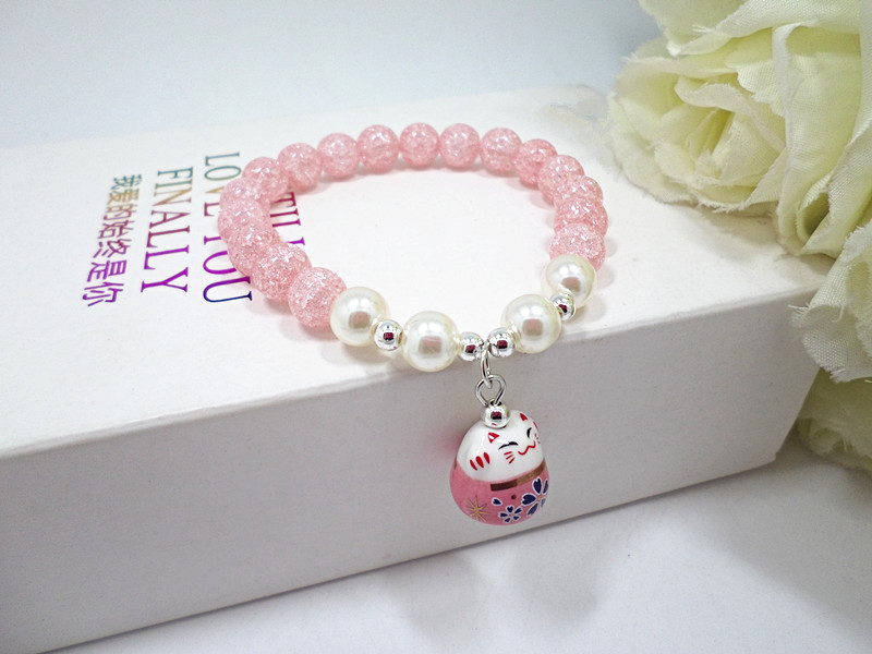 Wholesale Trendy Lucky Cats Natural Crystal Ball Beads Elastic Bracelets & Bangles For Women Fashion Hands Jewelry Lovely Bracelet VGB079 6