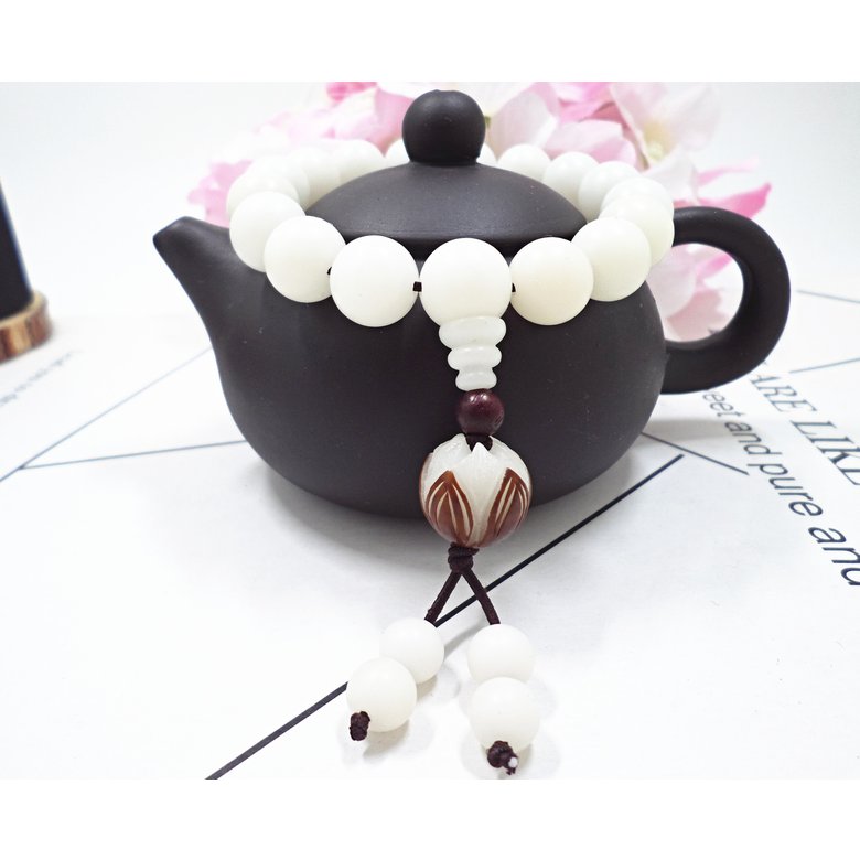 Wholesale Hot selling jewelry Handwork Women Men white Buddha Beads Natural and Smooth Multi-orb Bracelet White Jade Bodhi Lotus Bracelet VGB080 1