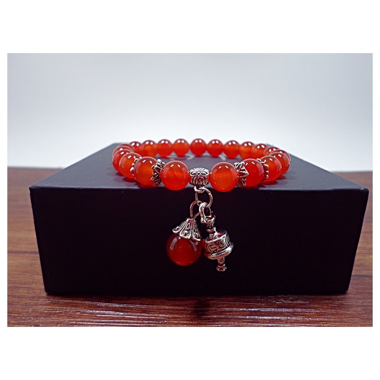 Wholesale Red Onyx Gem Stone Beads Bracelets Bangles little bell Round Mala Rosary Healing Crystal Carnelian Jewellery  VGB082 1