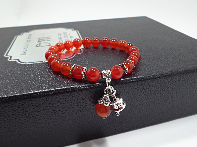 Wholesale Red Onyx Gem Stone Beads Bracelets Bangles little bell Round Mala Rosary Healing Crystal Carnelian Jewellery  VGB082 3