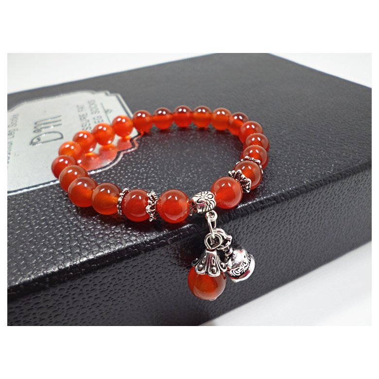 Wholesale Red Onyx Gem Stone Beads Bracelets Bangles little bell Round Mala Rosary Healing Crystal Carnelian Jewellery  VGB082 4