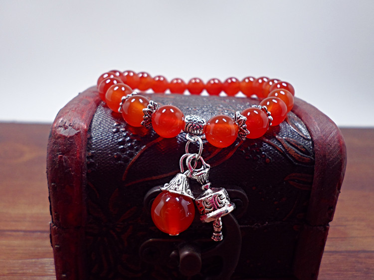Wholesale Red Onyx Gem Stone Beads Bracelets Bangles little bell Round Mala Rosary Healing Crystal Carnelian Jewellery  VGB082 5