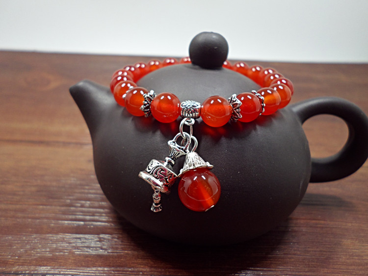 Wholesale Red Onyx Gem Stone Beads Bracelets Bangles little bell Round Mala Rosary Healing Crystal Carnelian Jewellery  VGB082 6