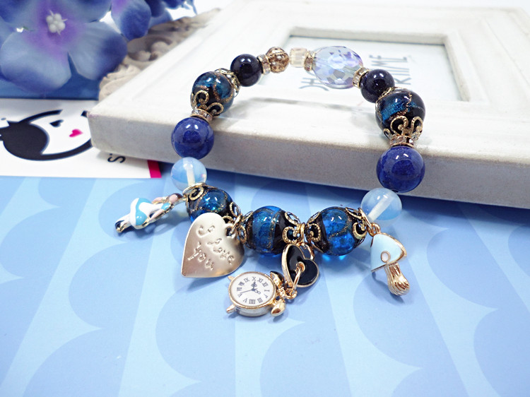 Wholesale Hot Fashion Unlimited Bangle Bracelets Charm Heart Flower blue Crystal  Beaded Bracelet For Women Jewelry 2020 VGB084 2