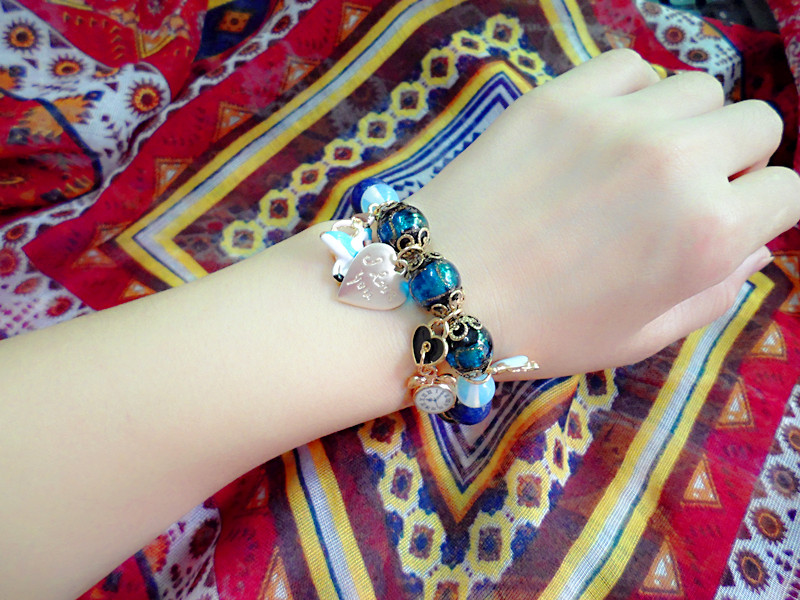 Wholesale Hot Fashion Unlimited Bangle Bracelets Charm Heart Flower blue Crystal  Beaded Bracelet For Women Jewelry 2020 VGB084 4