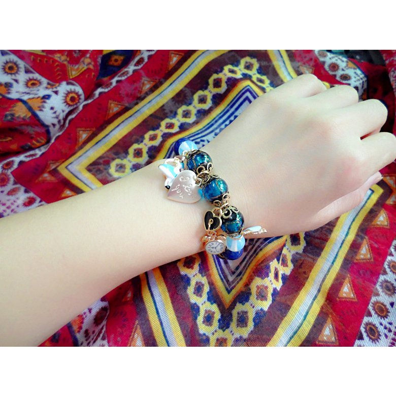 Wholesale Hot Fashion Unlimited Bangle Bracelets Charm Heart Flower blue Crystal  Beaded Bracelet For Women Jewelry 2020 VGB084 4