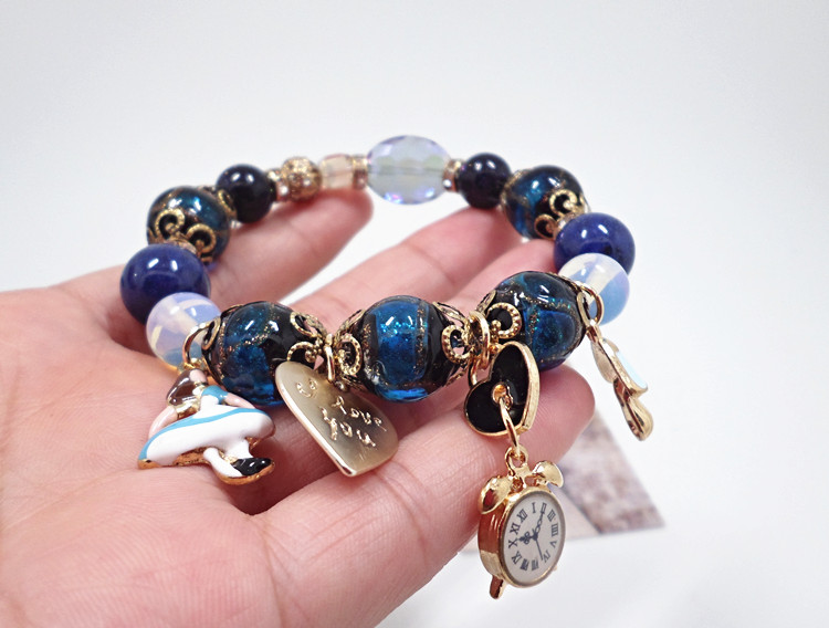 Wholesale Hot Fashion Unlimited Bangle Bracelets Charm Heart Flower blue Crystal  Beaded Bracelet For Women Jewelry 2020 VGB084 9