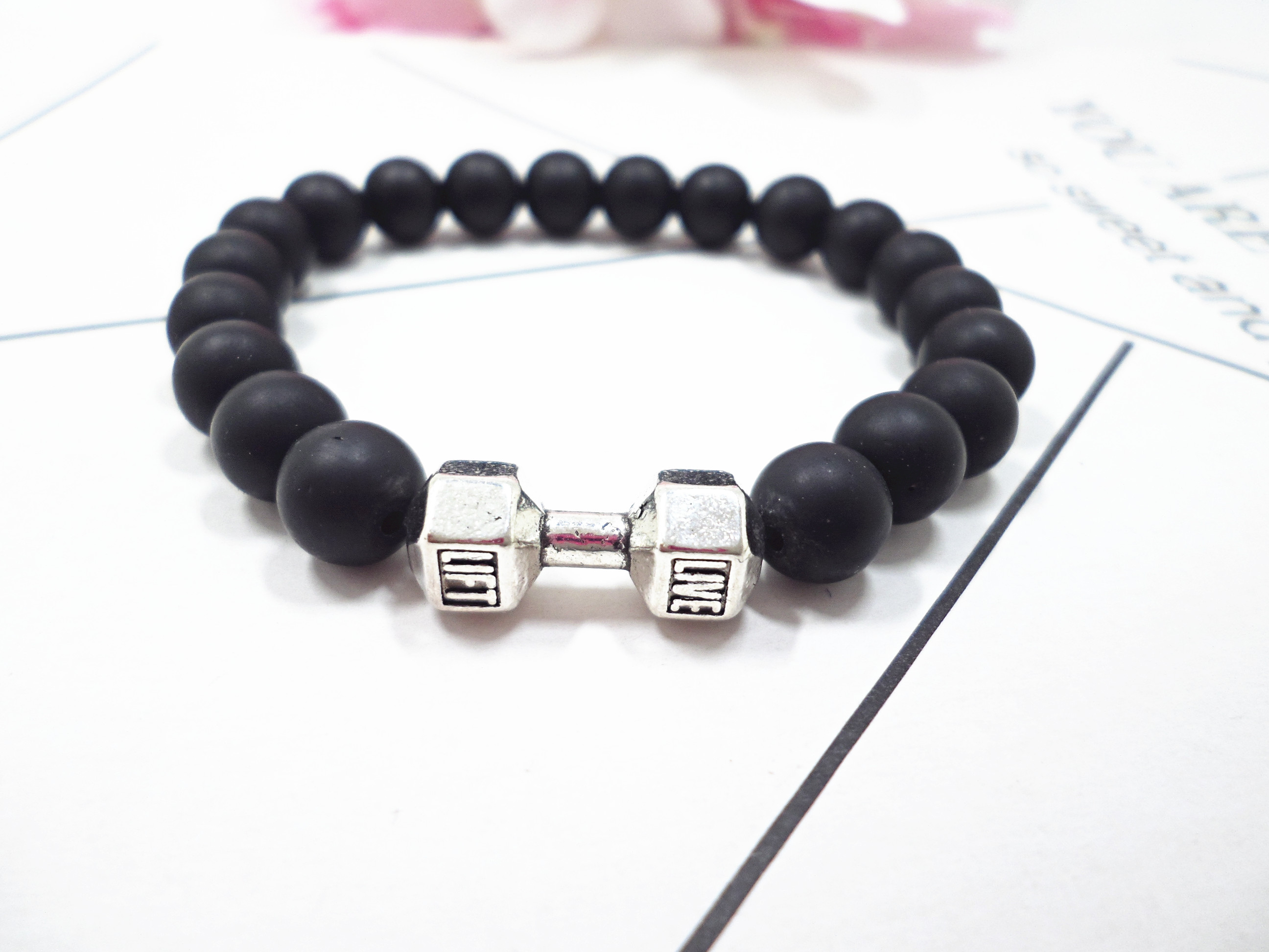 Wholesale Dumbbell model  Bracelet Men Natural Black Volcanic Bead Bracelet chakra Lava Stone Diffuser Bracelets Men Jewelry Gift  VGB089 5