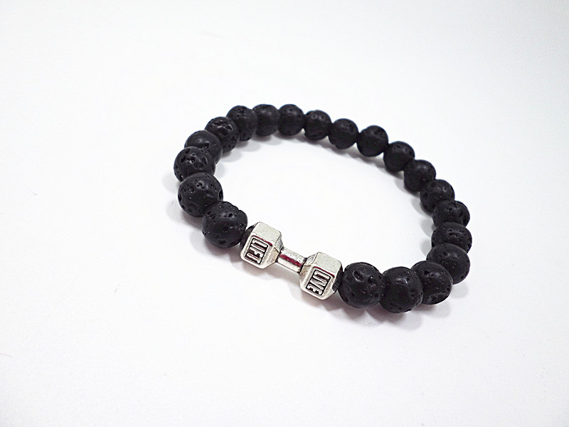 Wholesale Dumbbell model  Bracelet Men Natural Black Volcanic Bead Bracelet chakra Lava Stone Diffuser Bracelets Men Jewelry Gift  VGB089 7