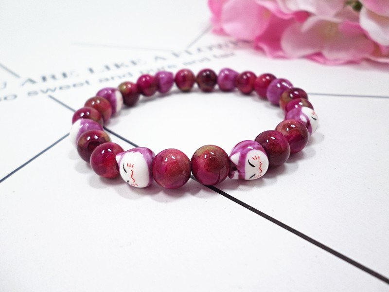 Wholesale Multicolor choice Trendy Lucky Cats Natural Crystal Beads Elastic Bracelets  For Women Fashion Hands Jewelry Lovely Bracelet VGB091 3