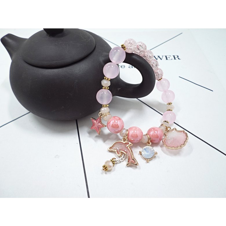 Wholesale Korean Sweet Marine Dolphin Shell Flower Charm Bracelet Crystal Beads Bracelets for Women Beach Holiday Fashion Jewelry VGB100 2