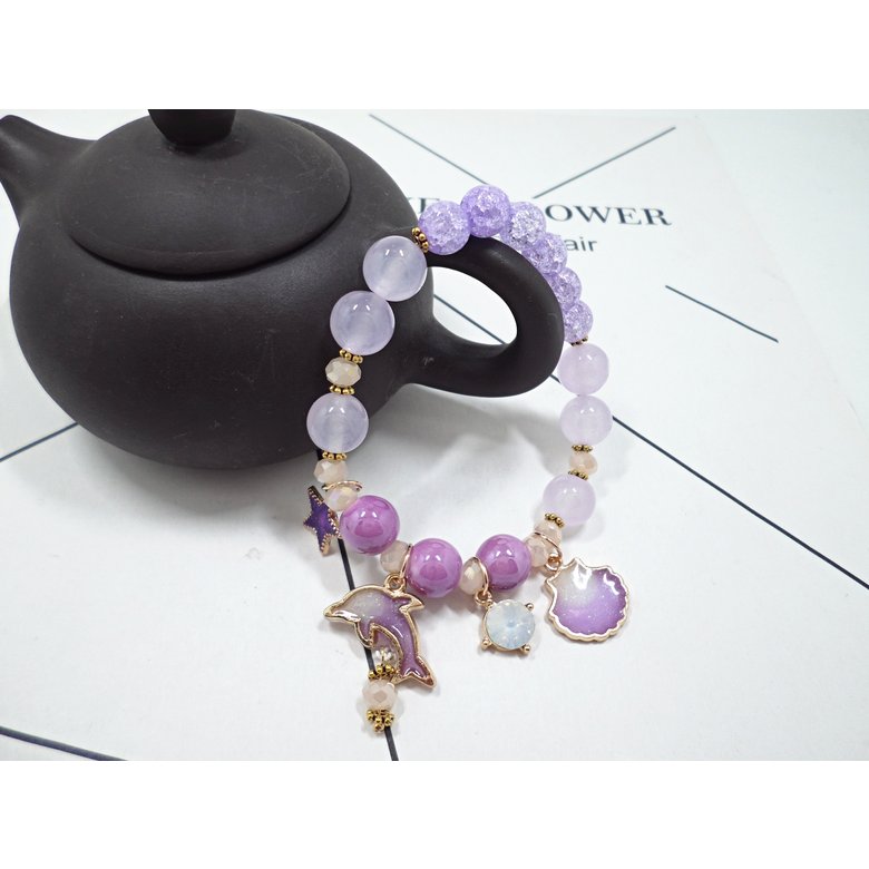 Wholesale Korean Sweet Marine Dolphin Shell Flower Charm Bracelet Crystal Beads Bracelets for Women Beach Holiday Fashion Jewelry VGB100 4
