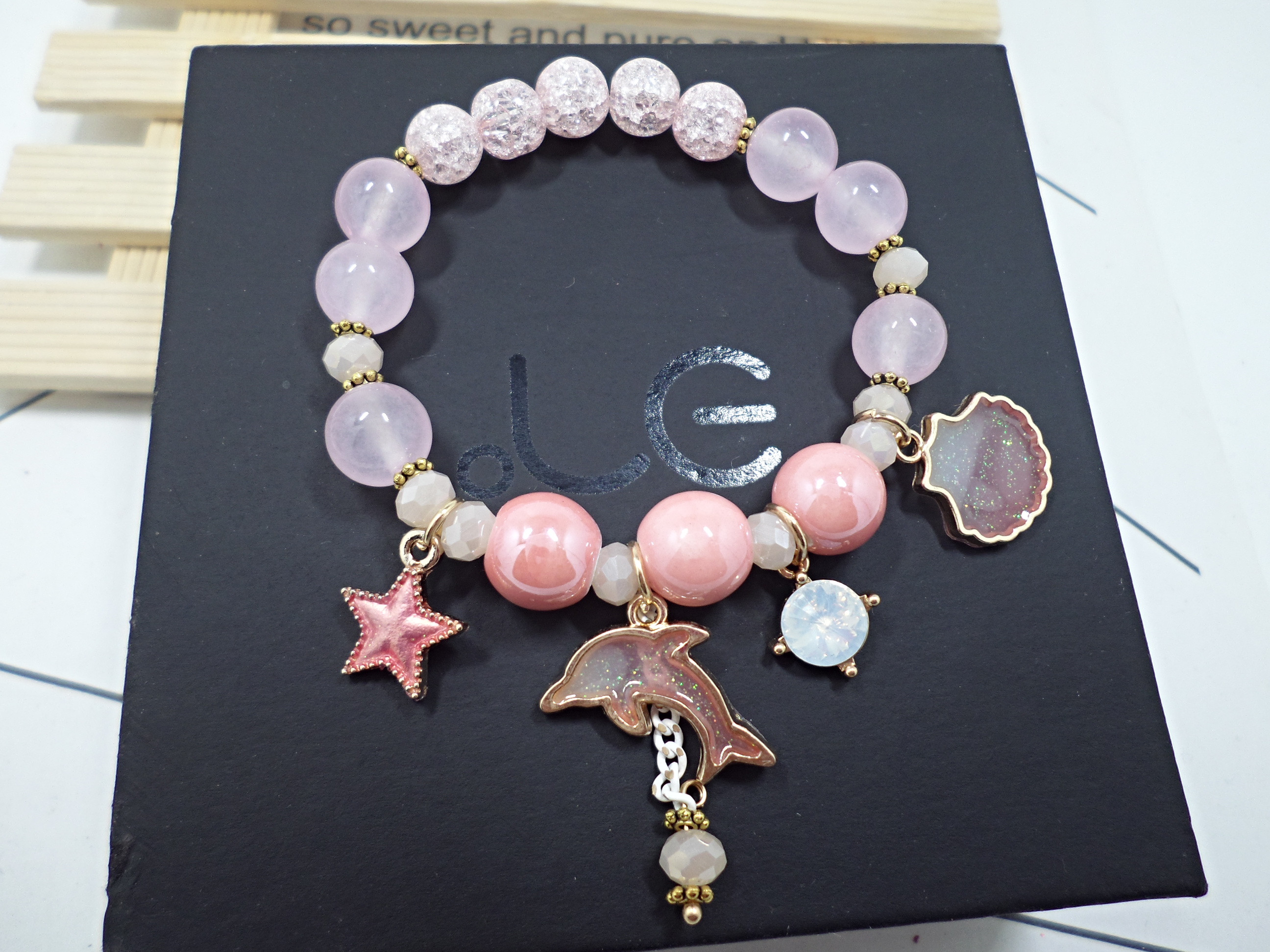 Wholesale Korean Sweet Marine Dolphin Shell Flower Charm Bracelet Crystal Beads Bracelets for Women Beach Holiday Fashion Jewelry VGB100 7