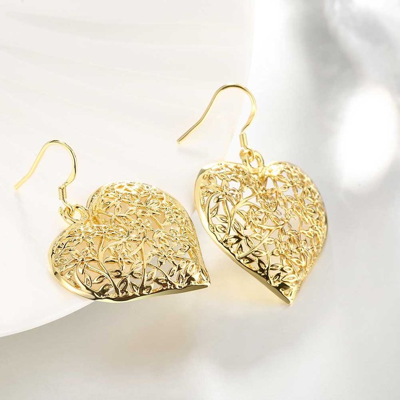 Wholesale Romantic fashion 24K Gold Earring Hollow heart Jewelry for Women wedding party jewelry  TGCLE007 2