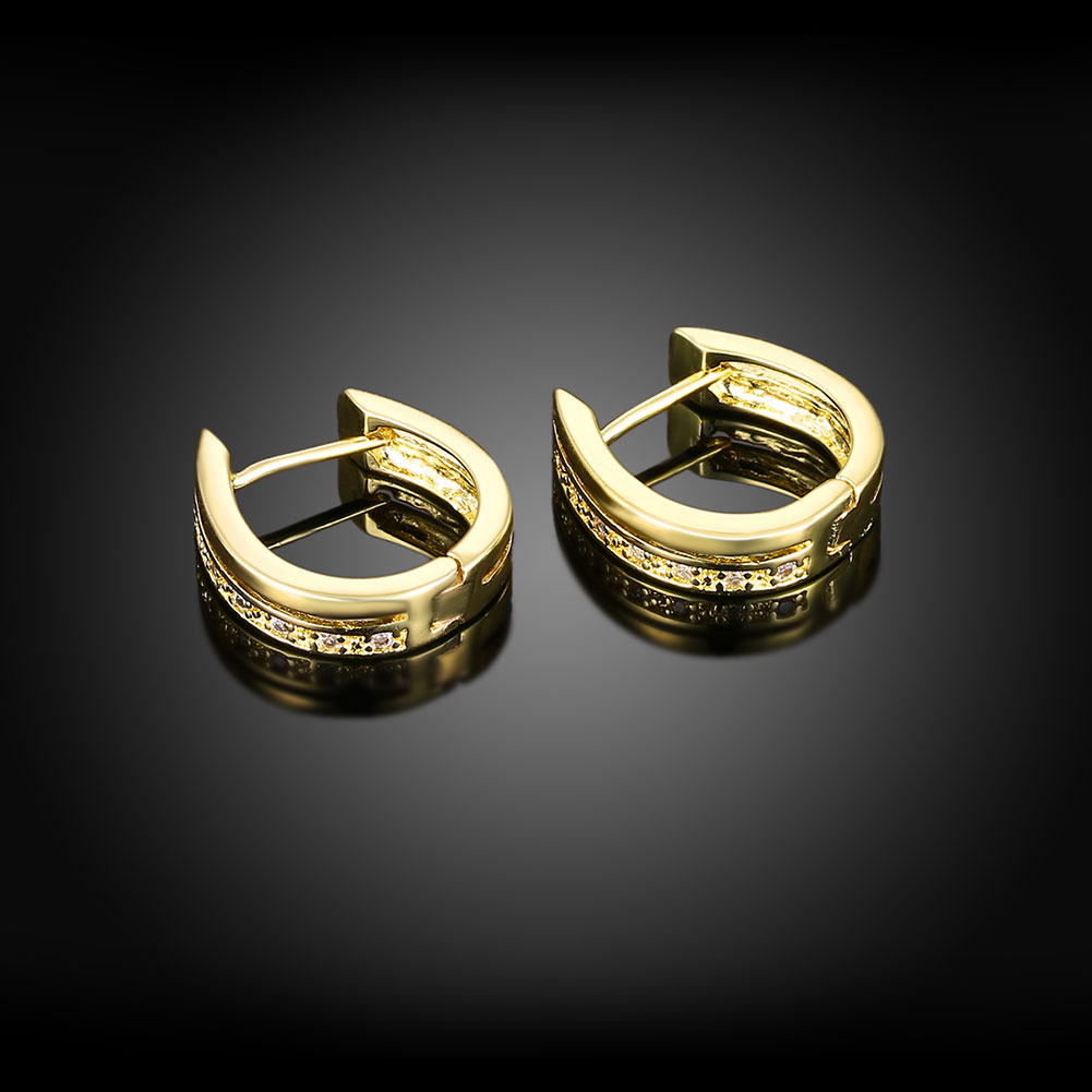 Wholesale Trendy 24K Gold Hoop Earrings U Shaped White Cubic Zircon Earrings fine Birthday Gifts for Women TGCLE032 1