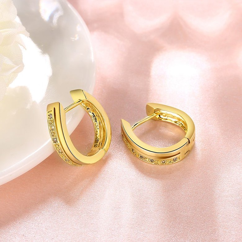 Wholesale Trendy 24K Gold Hoop Earrings U Shaped White Cubic Zircon Earrings fine Birthday Gifts for Women TGCLE032 2