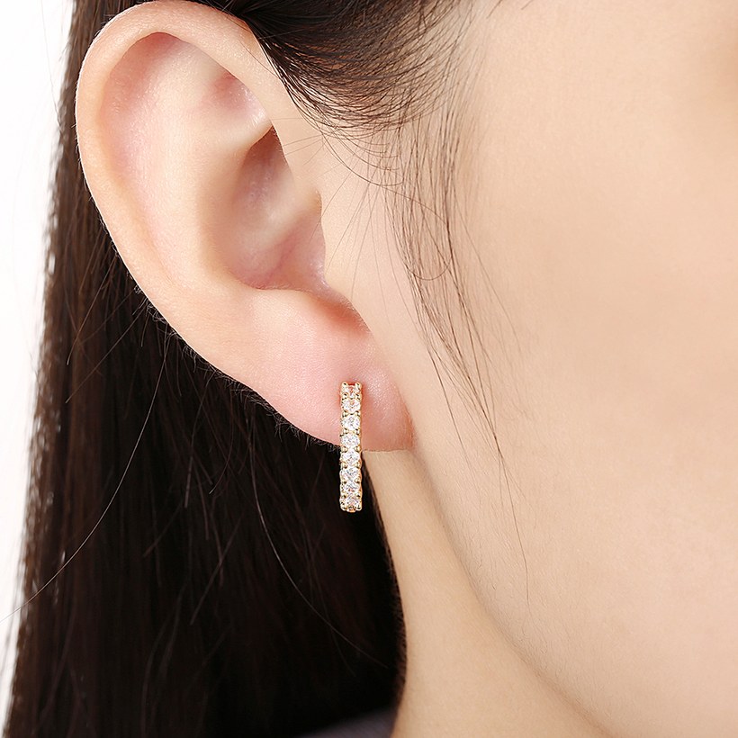 Wholesale Trendy Cute Small Crystal Earrings for Woman 24K gold plated Hoop Earrings U Shape Horseshoe Earring TGCLE046 2