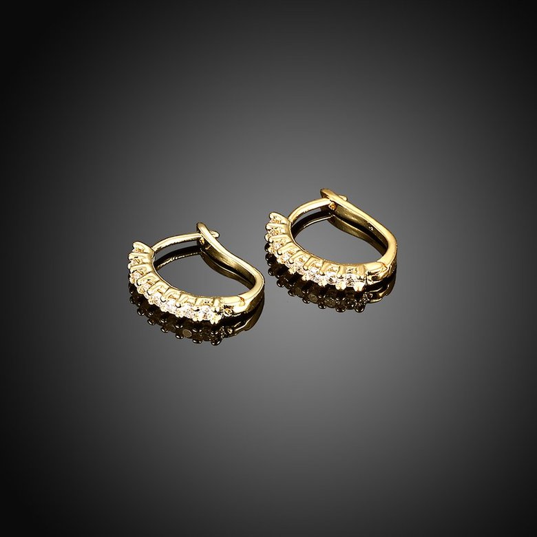 Wholesale Trendy Cute Small Crystal Earrings for Woman 24K gold plated Hoop Earrings U Shape Horseshoe Earring TGCLE046 4