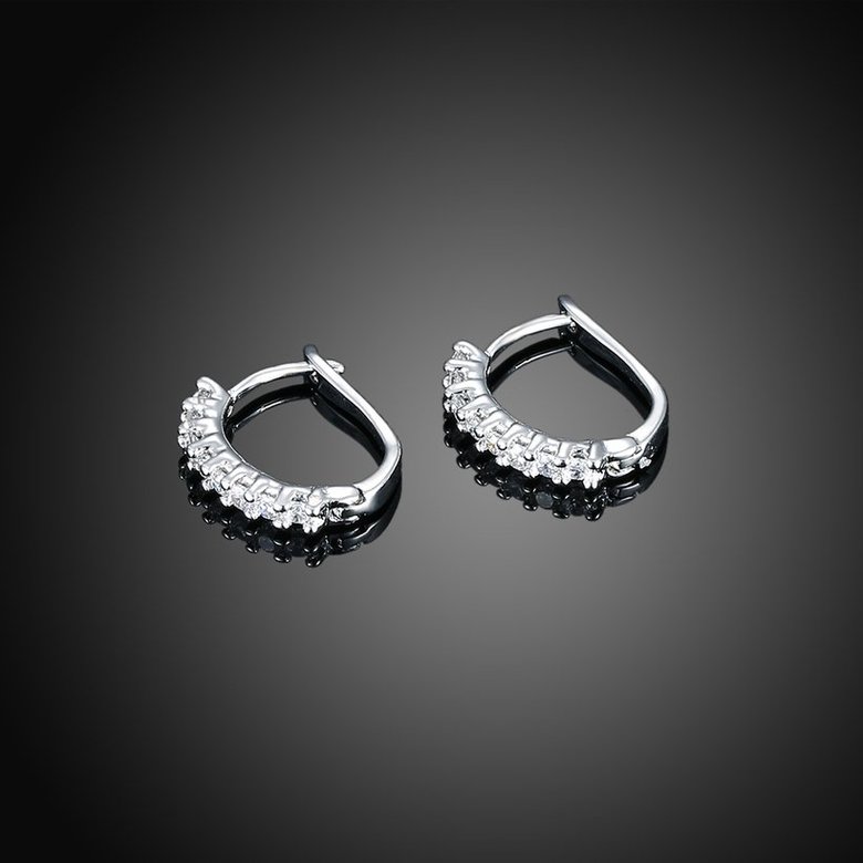 Wholesale Trendy Cute Small Crystal zircon Earrings for Woman silver color Hoop Earrings U Shape Horseshoe Earring TGCLE048 1