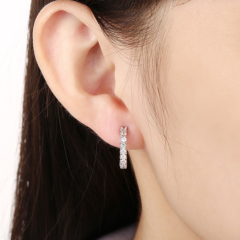Wholesale Trendy Cute Small Crystal zircon Earrings for Woman silver color Hoop Earrings U Shape Horseshoe Earring TGCLE048 4