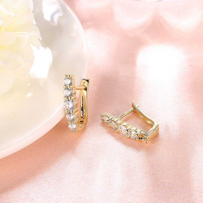 Wholesale Trendy Cute Small Crystal Earrings for Woman 24K gold plated Hoop Earrings U Shape Horseshoe Earring TGCLE050 2