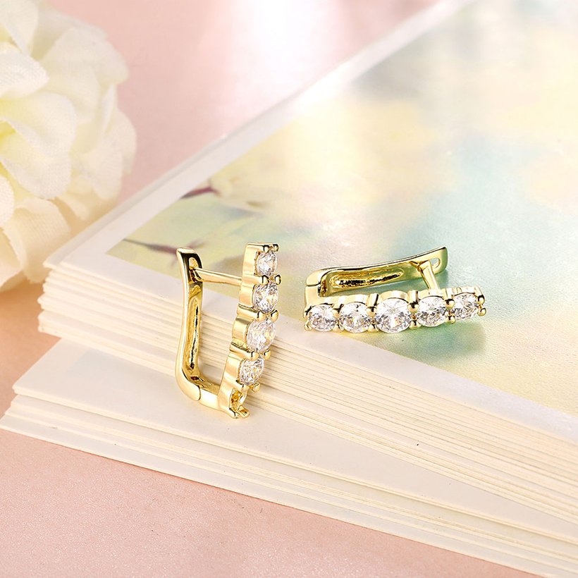 Wholesale Trendy Cute Small Crystal Earrings for Woman 24K gold plated Hoop Earrings U Shape Horseshoe Earring TGCLE050 3