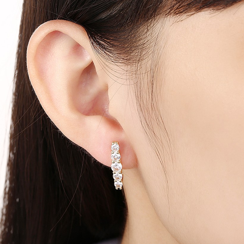 Wholesale Trendy Cute Small Crystal Earrings for Woman 24K gold plated Hoop Earrings U Shape Horseshoe Earring TGCLE050 4