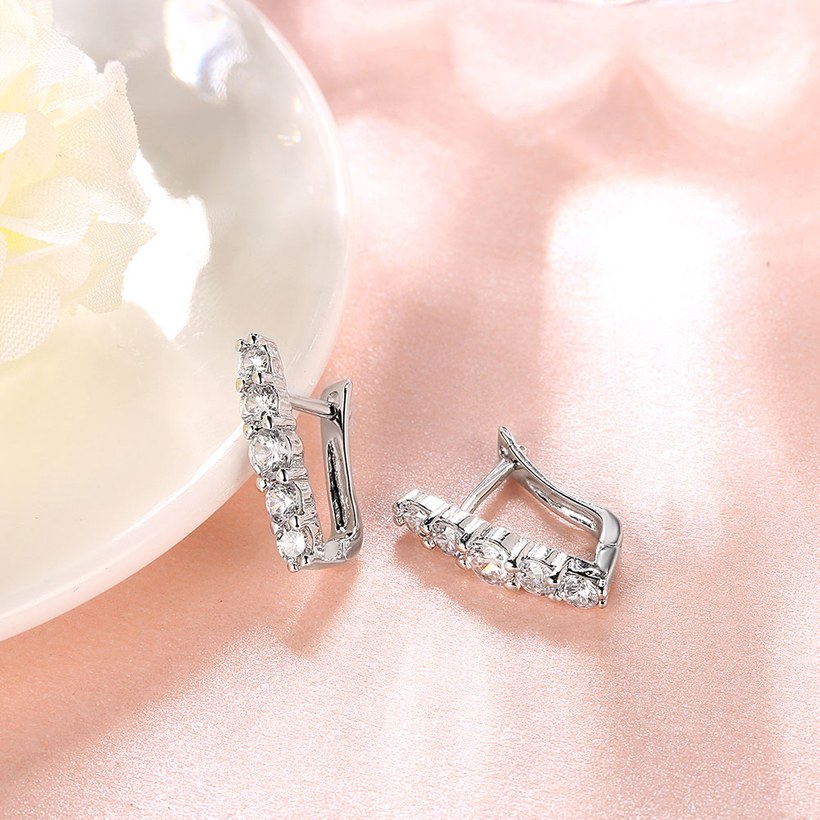 Wholesale Trendy Cute Small white Crystal zircon Earrings for Woman silver color Hoop Earrings U Shape Horseshoe Earring TGCLE052 2