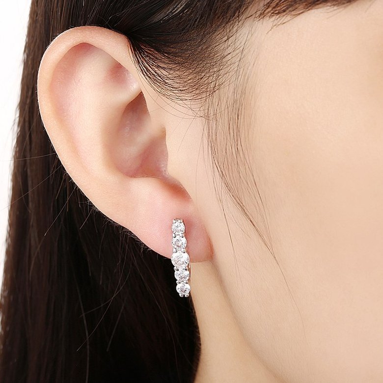 Wholesale Trendy Cute Small white Crystal zircon Earrings for Woman silver color Hoop Earrings U Shape Horseshoe Earring TGCLE052 4