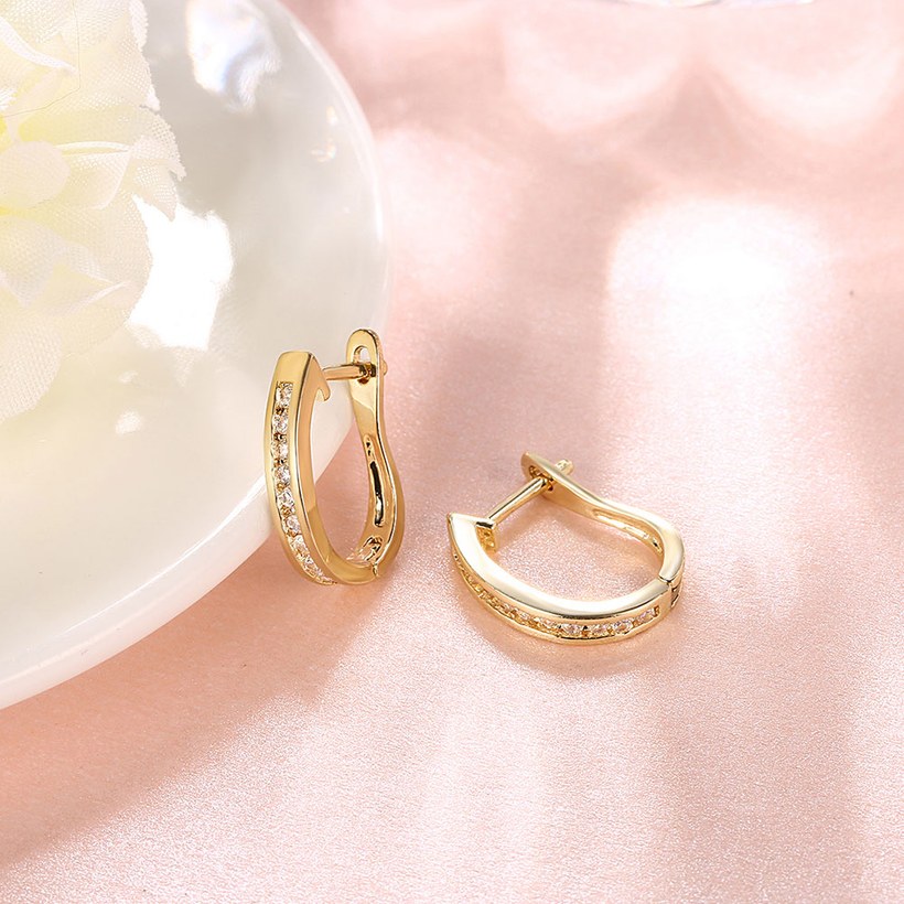 Wholesale Fashion elegant Small Crystal Earrings for Woman 24K gold plated Hoop Earrings U Shape Horseshoe Earring TGCLE054 2