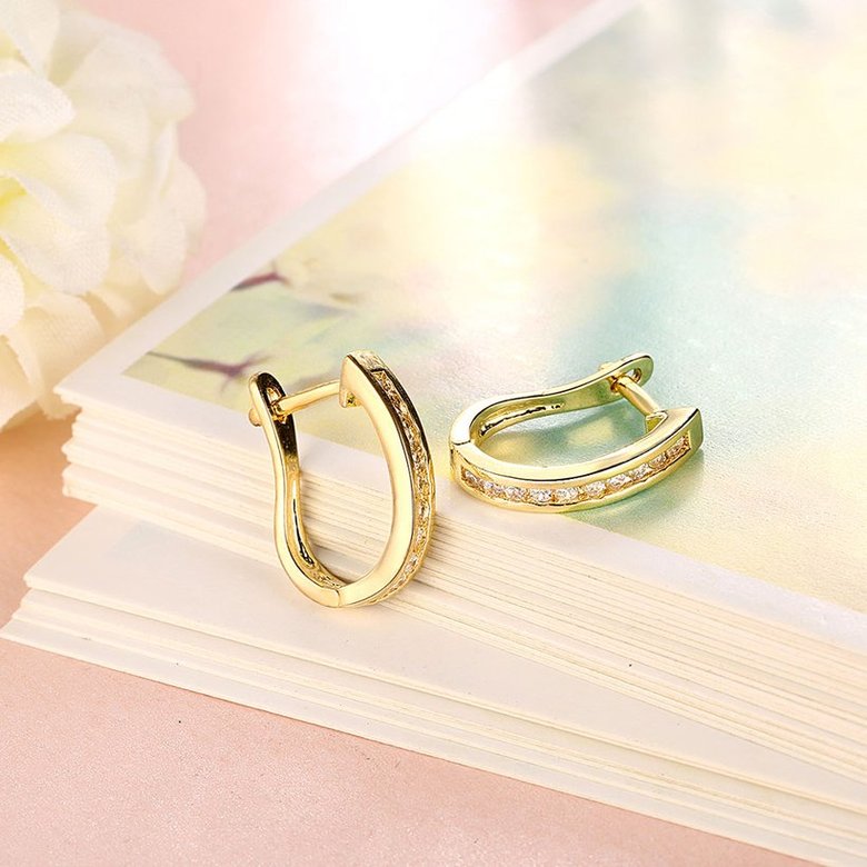 Wholesale Fashion elegant Small Crystal Earrings for Woman 24K gold plated Hoop Earrings U Shape Horseshoe Earring TGCLE054 3