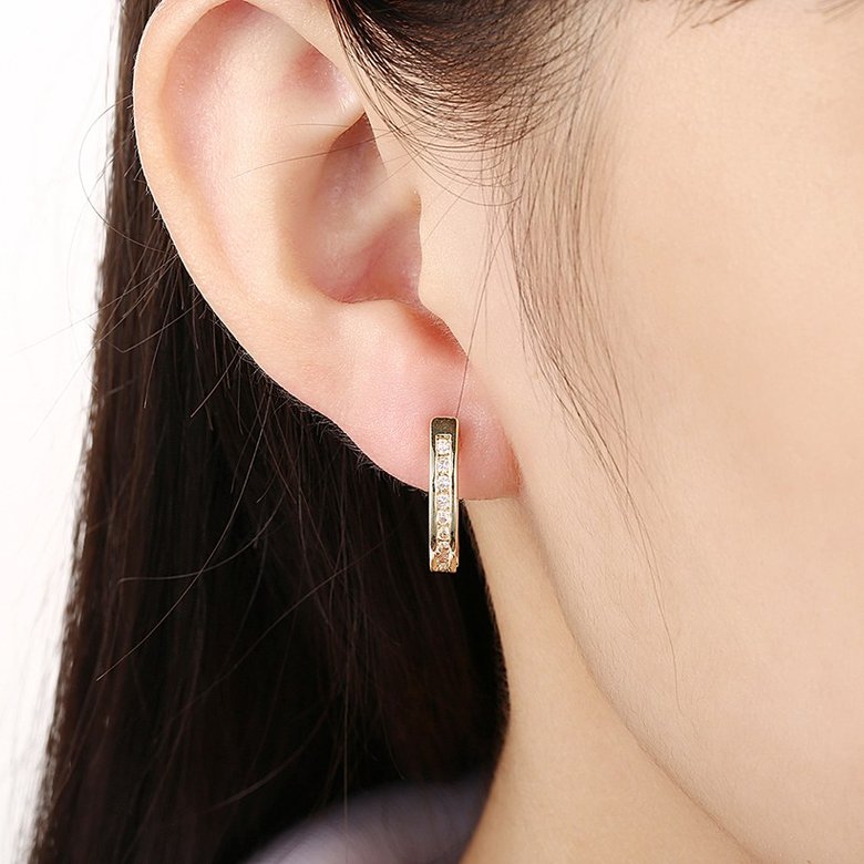 Wholesale Fashion elegant Small Crystal Earrings for Woman 24K gold plated Hoop Earrings U Shape Horseshoe Earring TGCLE054 4