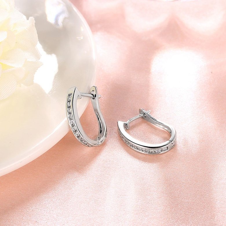 Wholesale Fashion classy Small white Crystal zircon Earrings for Woman silver color Hoop Earrings U Shape Horseshoe Earring TGCLE056 2