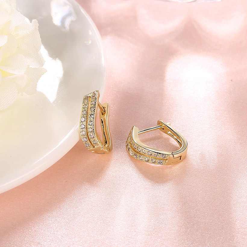 Wholesale Fashion elegant Small Crystal Earrings for Woman 24K gold plated Hoop Earrings U Shape Horseshoe Earring TGCLE058 2