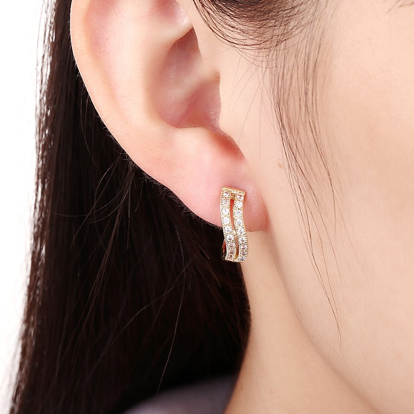 Wholesale Fashion elegant Small Crystal Earrings for Woman 24K gold plated Hoop Earrings U Shape Horseshoe Earring TGCLE058 4