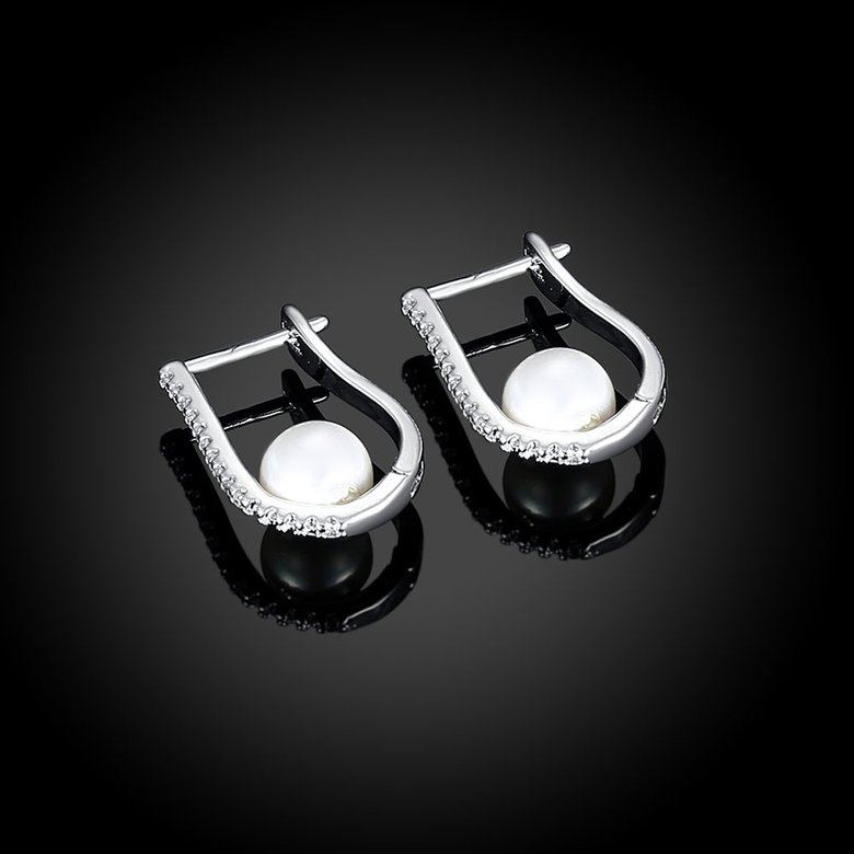 Wholesale New Fashion Luxury U Shape Silver Plated AAA Zircon Gem Stone Pearl Stud Earrings For Women Jewelry TGCLE064 1