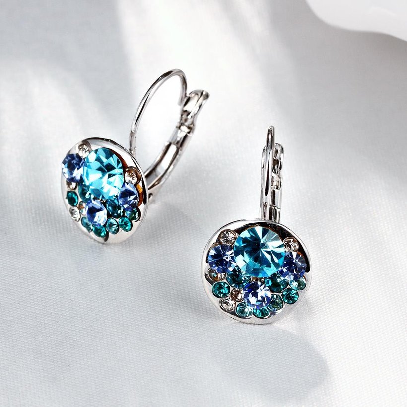 Wholesale Sky Blue Crystals Dangle Earrings New Fashion Round Earrings for Women Elegant Party Romantic Wedding Jewelry TGCLE070 0