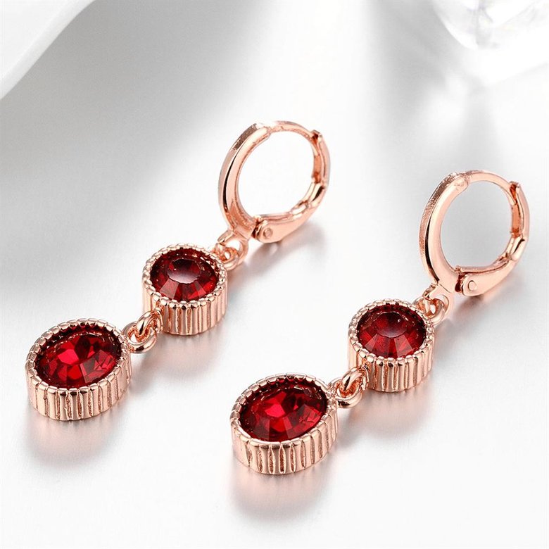 Wholesale Charm Female Red Round Earrings Elegant rose gold Color Dangle Earrings For Women red Zircon Stone wedding Earring TGCLE130 1