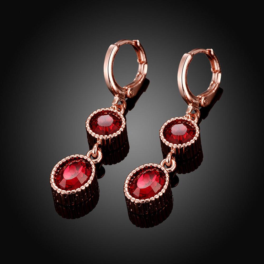 Wholesale Charm Female Red Round Earrings Elegant rose gold Color Dangle Earrings For Women red Zircon Stone wedding Earring TGCLE130 3