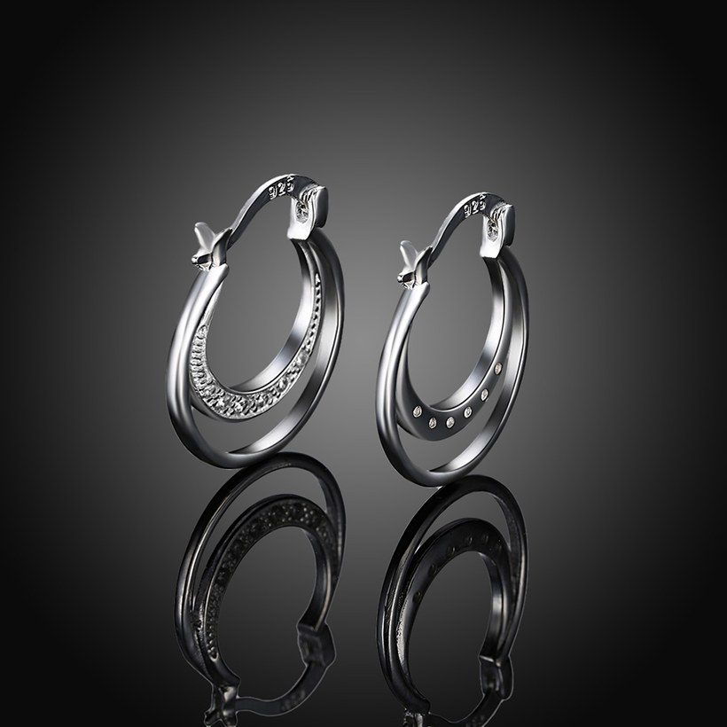 Wholesale Fashion Silver French style Lines Hoop zircon Earrings for Women moon shape Wedding Minimalist Simple earring jewelry TGCLE134 1