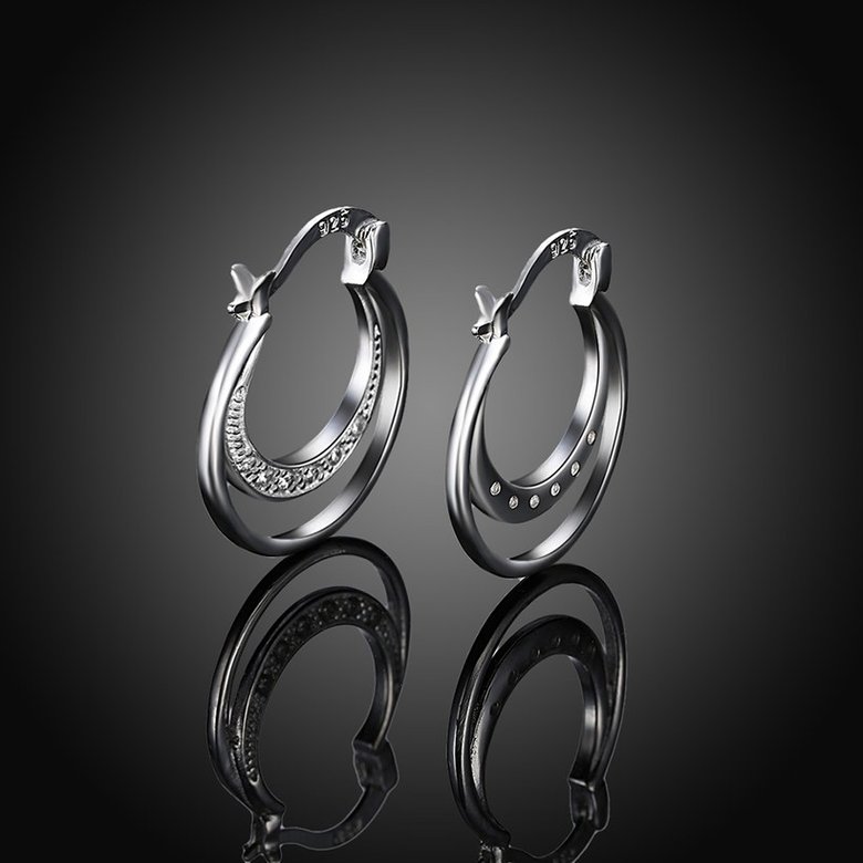 Wholesale Fashion Silver French style Lines Hoop zircon Earrings for Women moon shape Wedding Minimalist Simple earring jewelry TGCLE134 1
