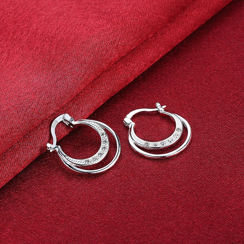 Wholesale Fashion Silver French style Lines Hoop zircon Earrings for Women moon shape Wedding Minimalist Simple earring jewelry TGCLE134 2