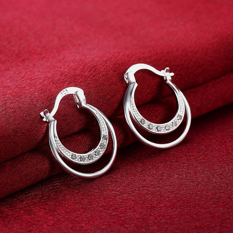 Wholesale Fashion Silver French style Lines Hoop zircon Earrings for Women moon shape Wedding Minimalist Simple earring jewelry TGCLE134 3
